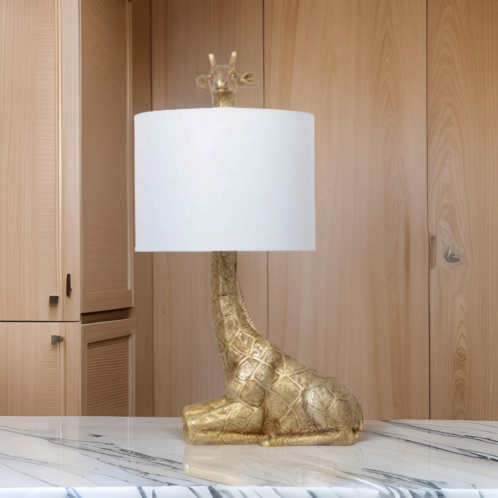 Benjara 25 Inch Table Lamp, Jungle African Giraffe Statuette Gold Metal Base
