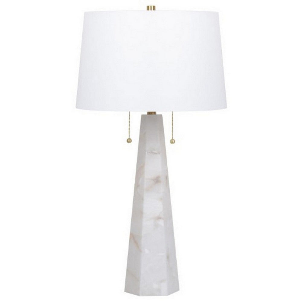 Benjara 32 Inch Table Lamp, White Drum Shade, Double Pull Chain, Tapered Cone Base