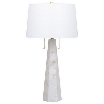 Benjara 32 Inch Table Lamp, White Drum Shade, Double Pull Chain, Tapered Cone Base