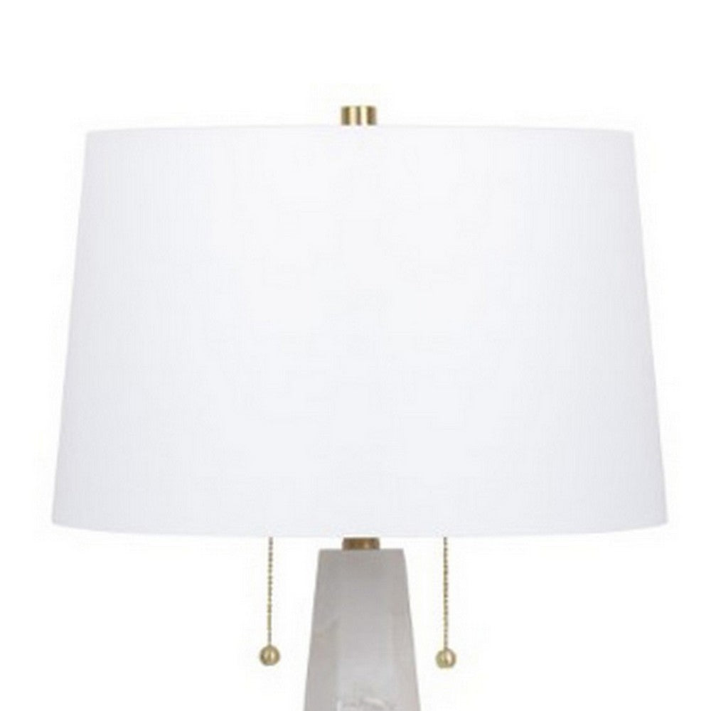 Benjara 32 Inch Table Lamp, White Drum Shade, Double Pull Chain, Tapered Cone Base