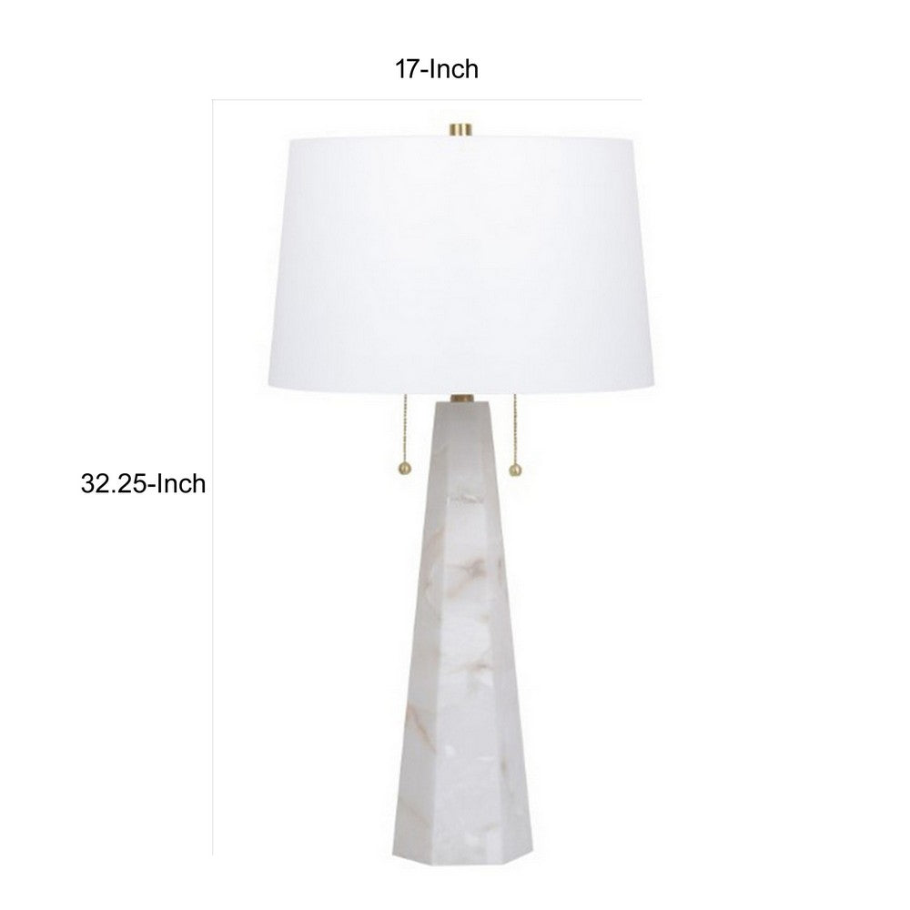 Benjara 32 Inch Table Lamp, White Drum Shade, Double Pull Chain, Tapered Cone Base
