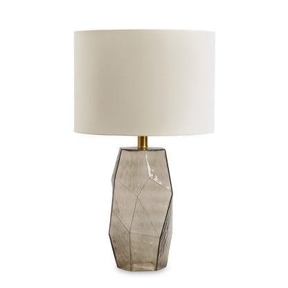 Benjara 24 Inch Table Lamp, Hexagonal Textured Glass Base, Drum Shade, Gray