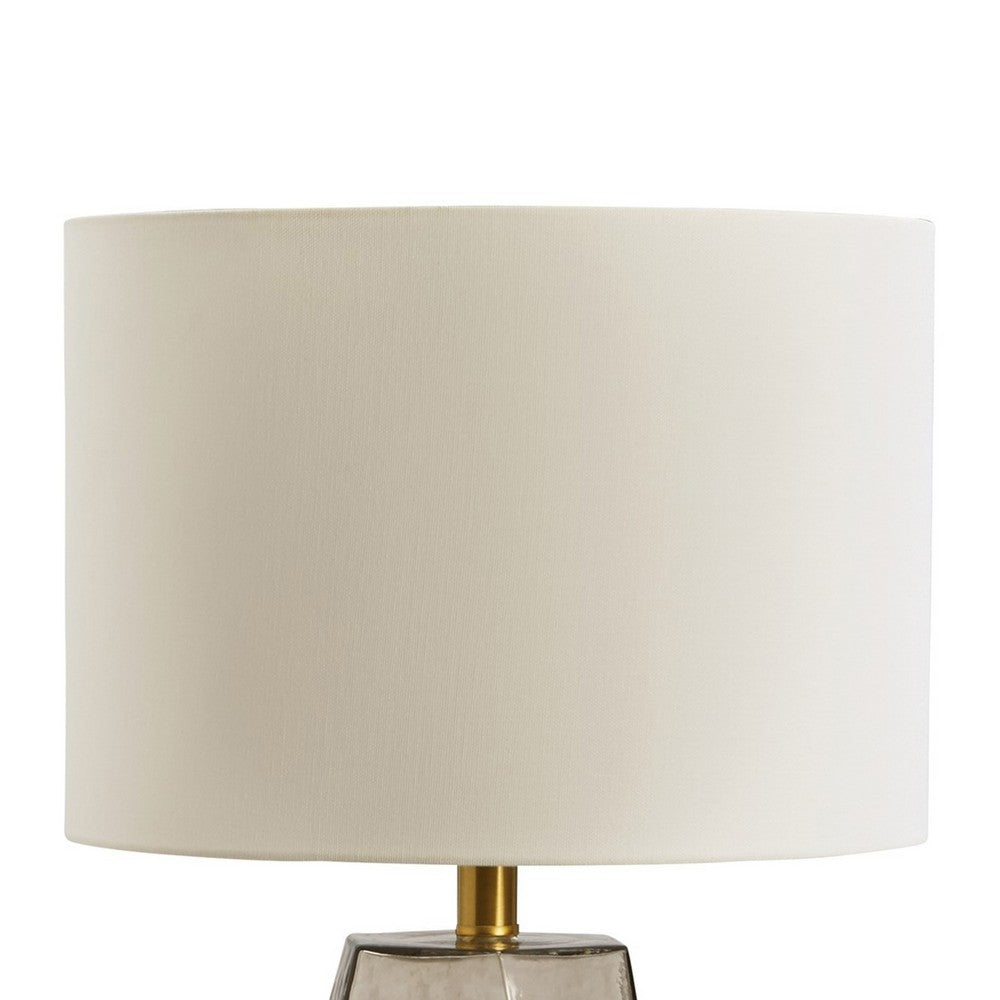 Benjara 24 Inch Table Lamp, Hexagonal Textured Glass Base, Drum Shade, Gray
