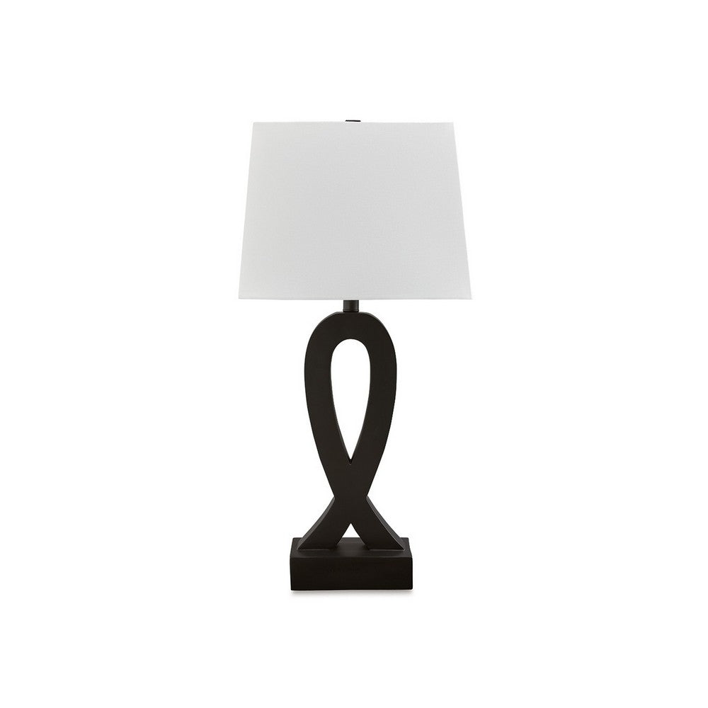 Benjara 29 Inch Table Lamp Set of 2, Black Sculptural Solid Base, Empire Hardback