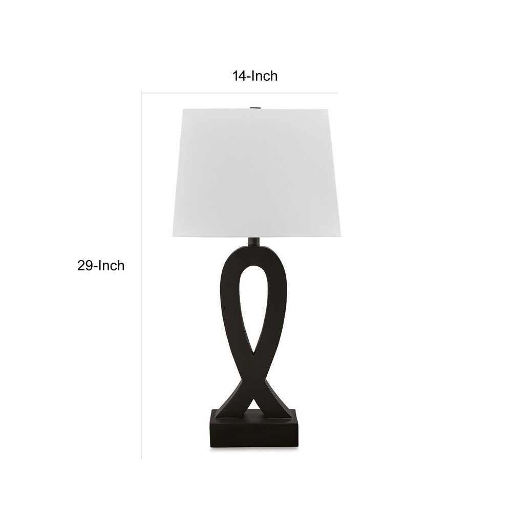 Benjara 29 Inch Table Lamp Set of 2, Black Sculptural Solid Base, Empire Hardback
