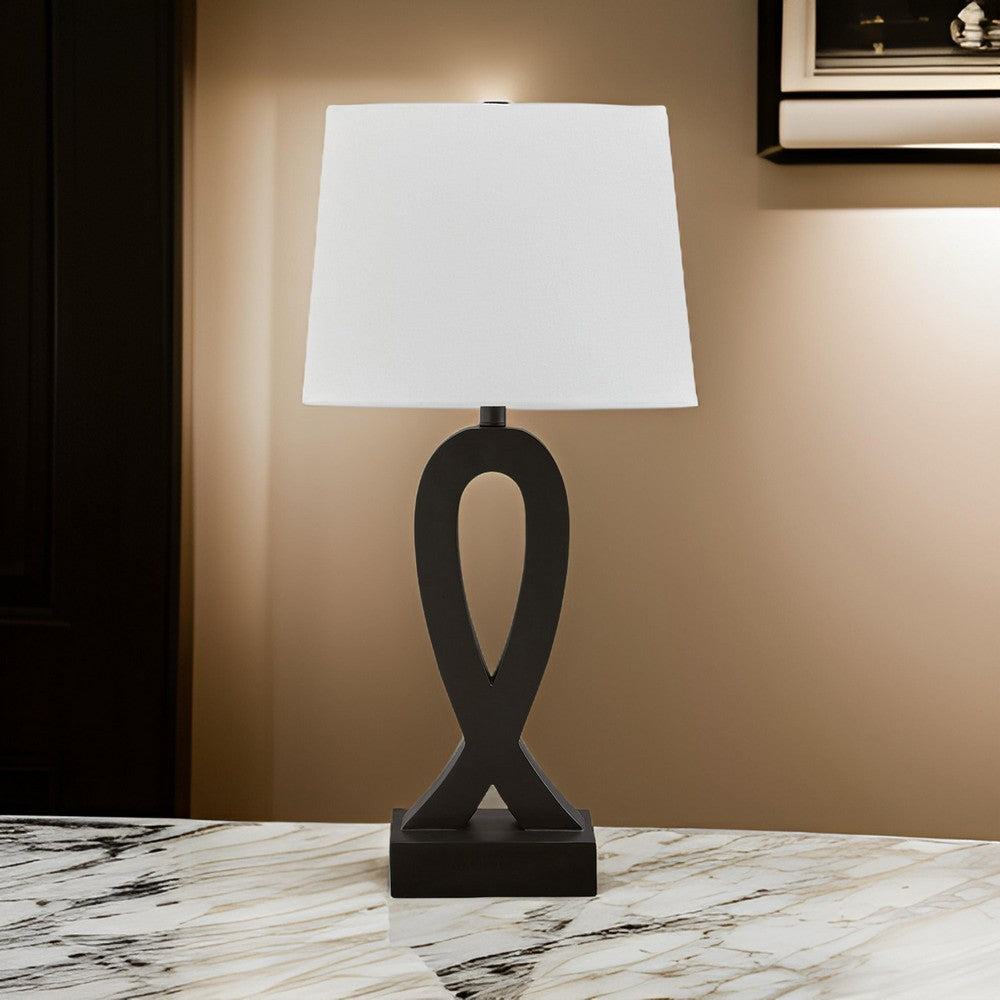 Benjara 29 Inch Table Lamp Set of 2, Black Sculptural Solid Base, Empire Hardback