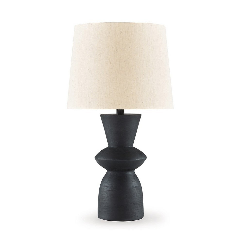 Benjara 25 Inch Table Lamp Set of 2, Black Sculptural Solid Base, Drum Hardback