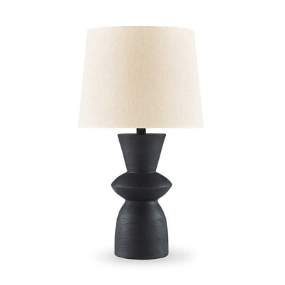Benjara 25 Inch Table Lamp Set of 2, Black Sculptural Solid Base, Drum Hardback