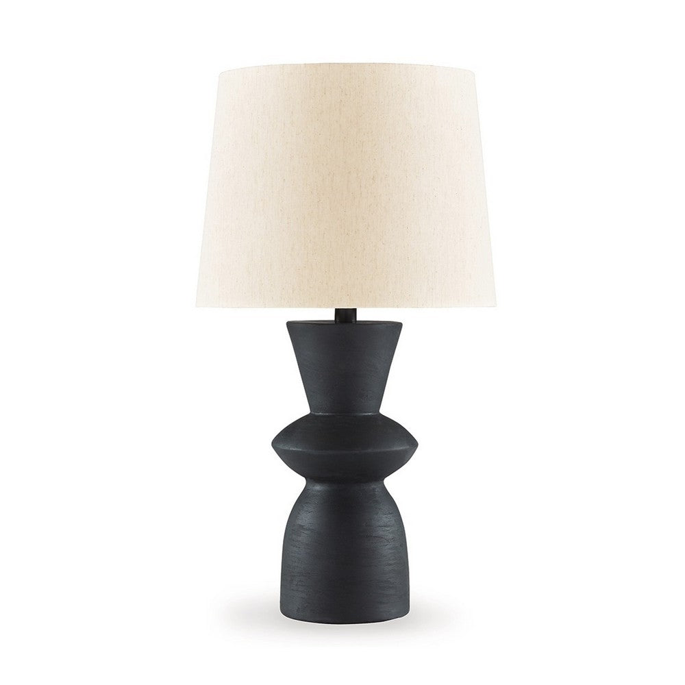Benjara 25 Inch Table Lamp Set of 2, Black Sculptural Solid Base, Drum Hardback