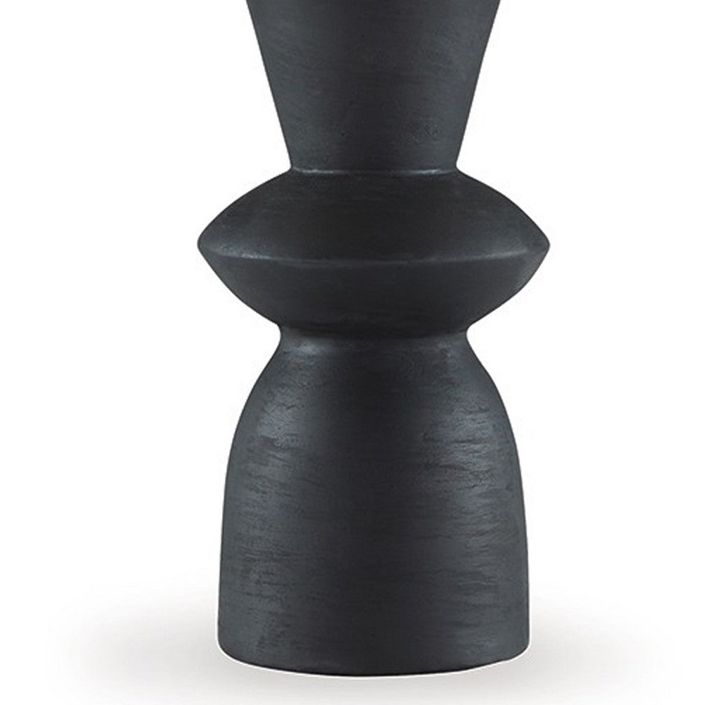 Benjara 25 Inch Table Lamp Set of 2, Black Sculptural Solid Base, Drum Hardback