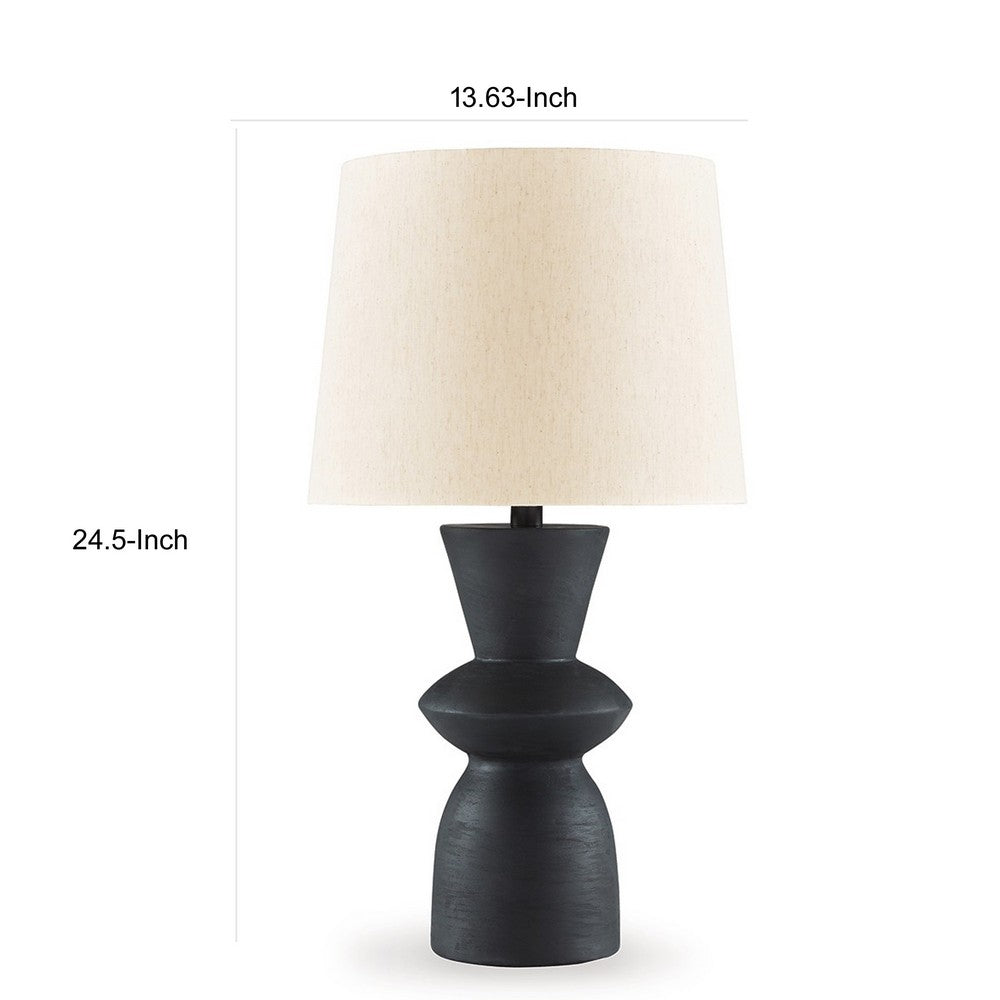 Benjara 25 Inch Table Lamp Set of 2, Black Sculptural Solid Base, Drum Hardback