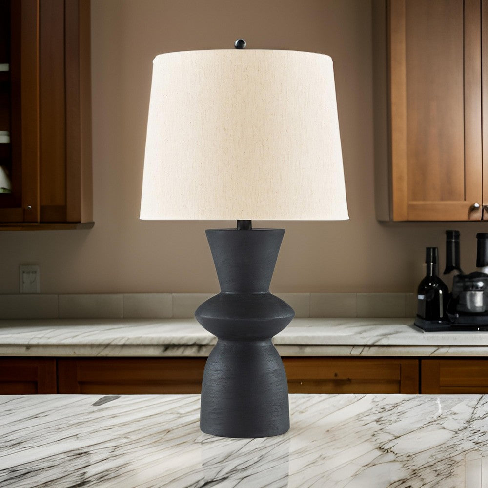 Benjara 25 Inch Table Lamp Set of 2, Black Sculptural Solid Base, Drum Hardback