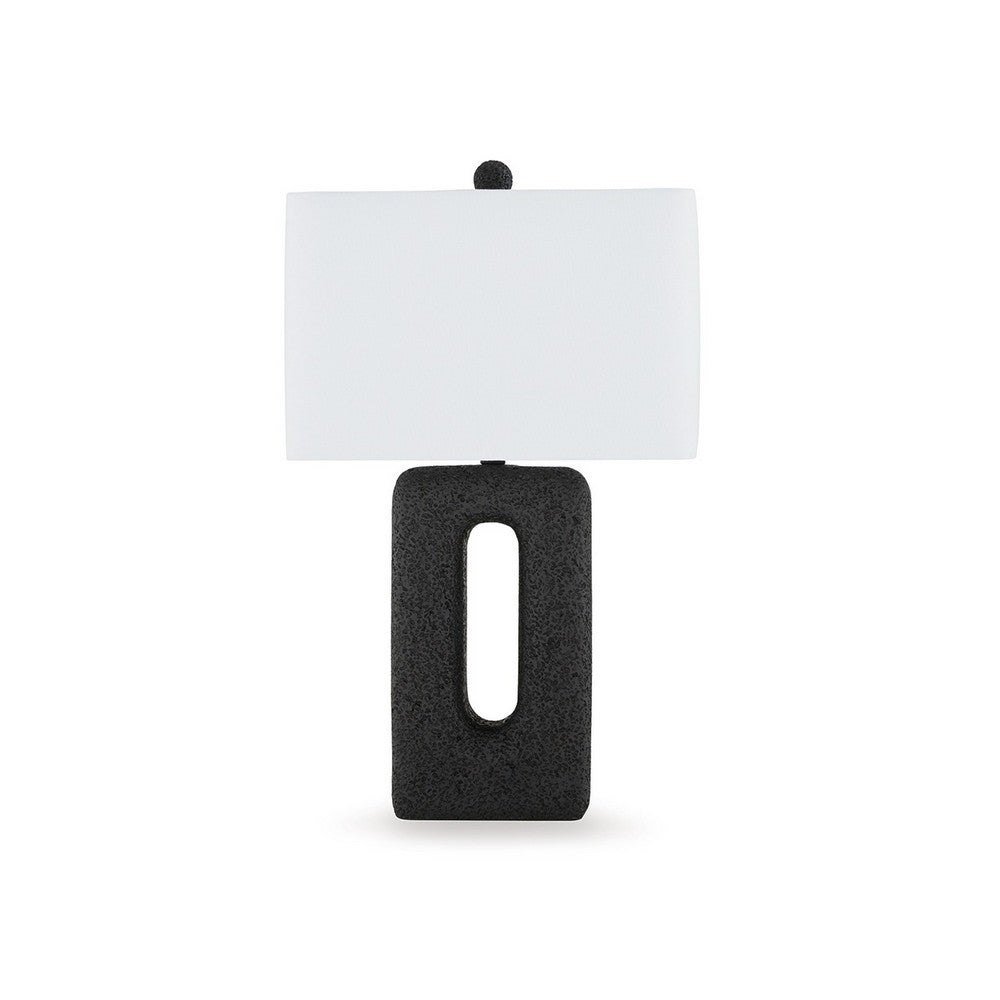 Benjara 27 Inch Table Lamp Set of 2, Black Rectangular Cutout Base, Fabric Shade