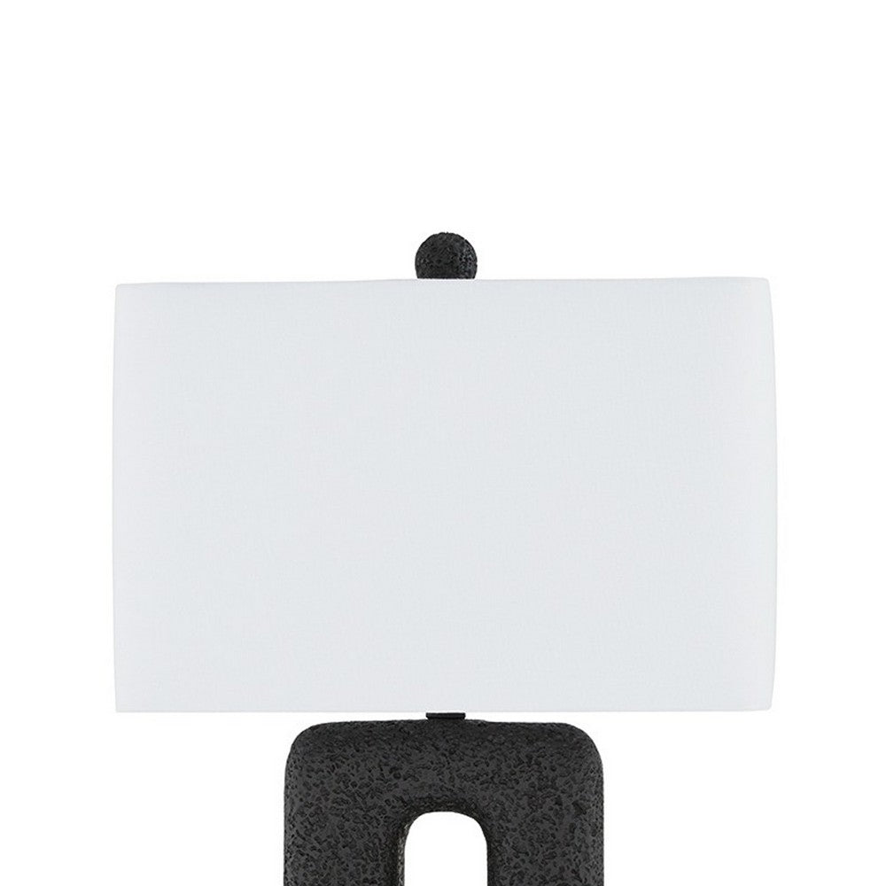 Benjara 27 Inch Table Lamp Set of 2, Black Rectangular Cutout Base, Fabric Shade