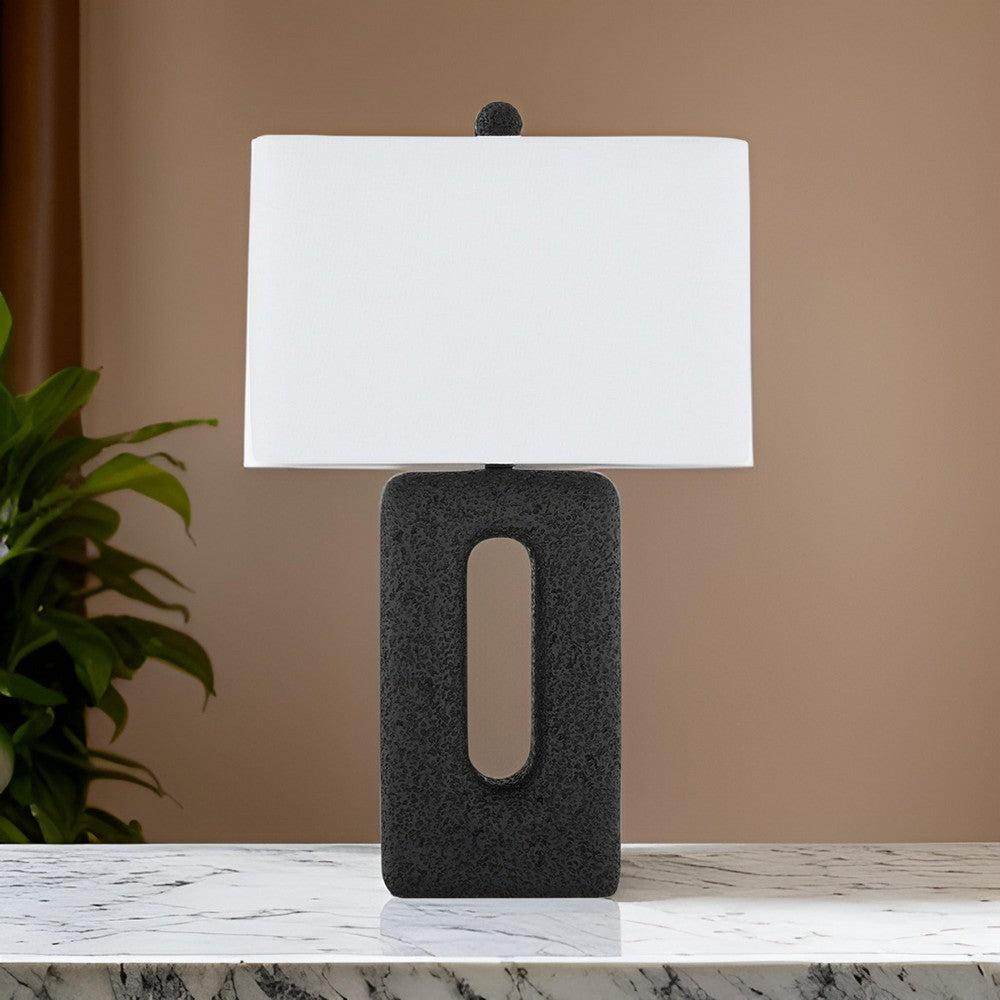 Benjara 27 Inch Table Lamp Set of 2, Black Rectangular Cutout Base, Fabric Shade