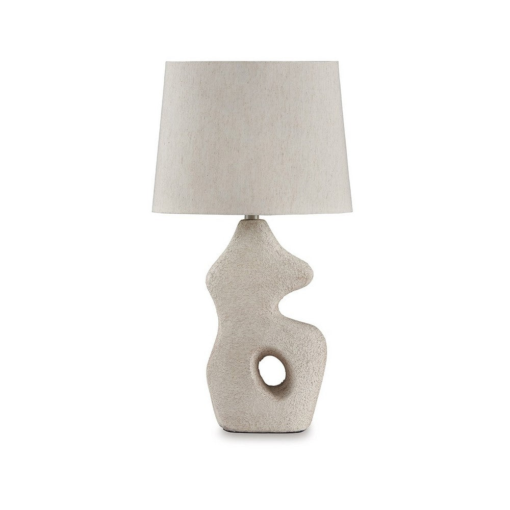 Benjara 26 Inch Table Lamp Set of 2, Beige Sculptural Base, Empire Fabric Shade
