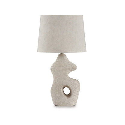 Benjara 26 Inch Table Lamp Set of 2, Beige Sculptural Base, Empire Fabric Shade