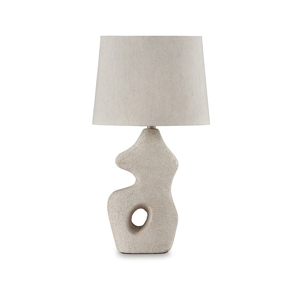 Benjara 26 Inch Table Lamp Set of 2, Beige Sculptural Base, Empire Fabric Shade
