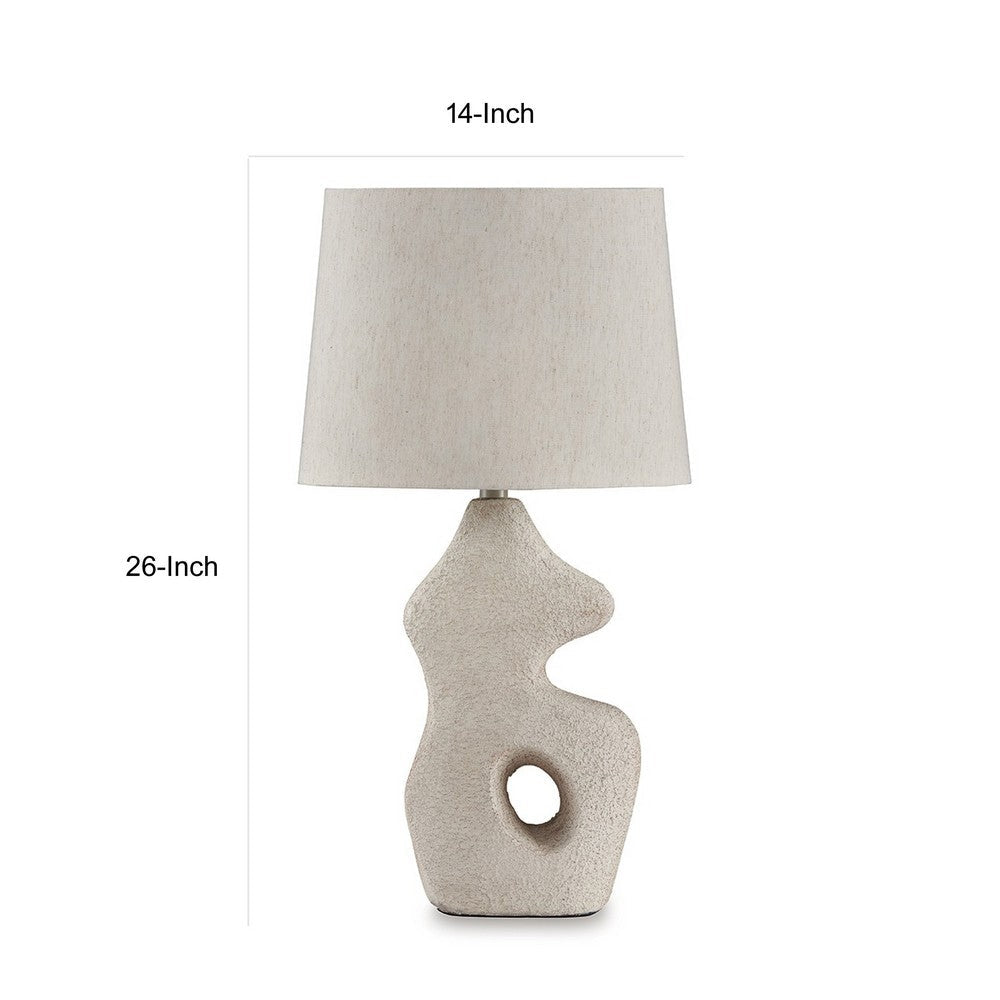 Benjara 26 Inch Table Lamp Set of 2, Beige Sculptural Base, Empire Fabric Shade
