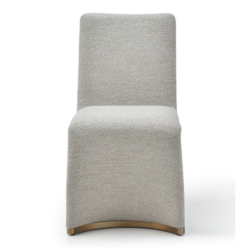 Benjara Rox Dining Chair Set of 2, Cushioned Gray Boucle Polyester, Brushed Gold