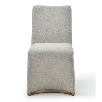 Benjara Rox Dining Chair Set of 2, Cushioned Gray Boucle Polyester, Brushed Gold