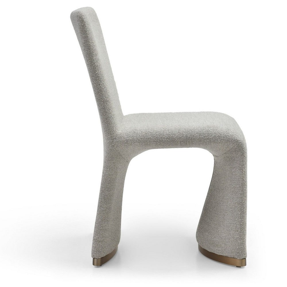 Benjara Rox Dining Chair Set of 2, Cushioned Gray Boucle Polyester, Brushed Gold
