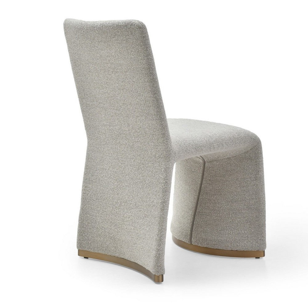 Benjara Rox Dining Chair Set of 2, Cushioned Gray Boucle Polyester, Brushed Gold