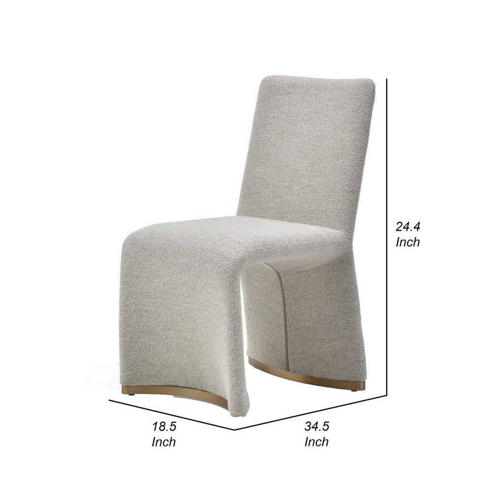 Benjara Rox Dining Chair Set of 2, Cushioned Gray Boucle Polyester, Brushed Gold