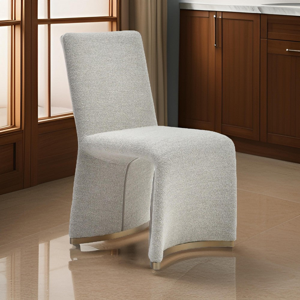 Benjara Rox Dining Chair Set of 2, Cushioned Gray Boucle Polyester, Brushed Gold