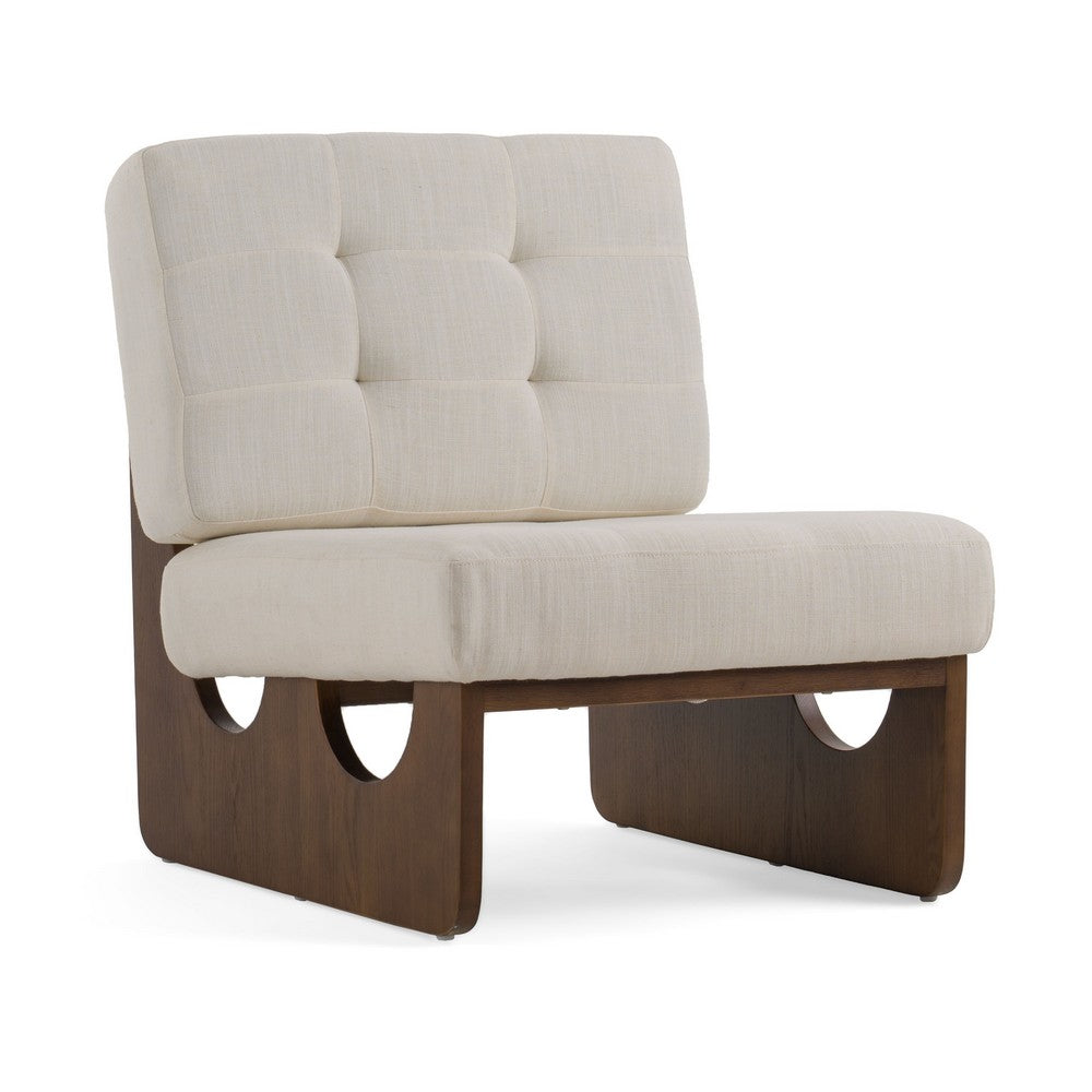 Benjara 27 Inch Accent Chair, Cushioned Tufted Back, Open Panel Frame, Beige, Brown