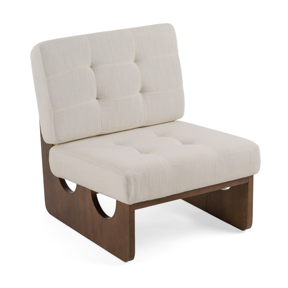 Benjara 27 Inch Accent Chair, Cushioned Tufted Back, Open Panel Frame, Beige, Brown