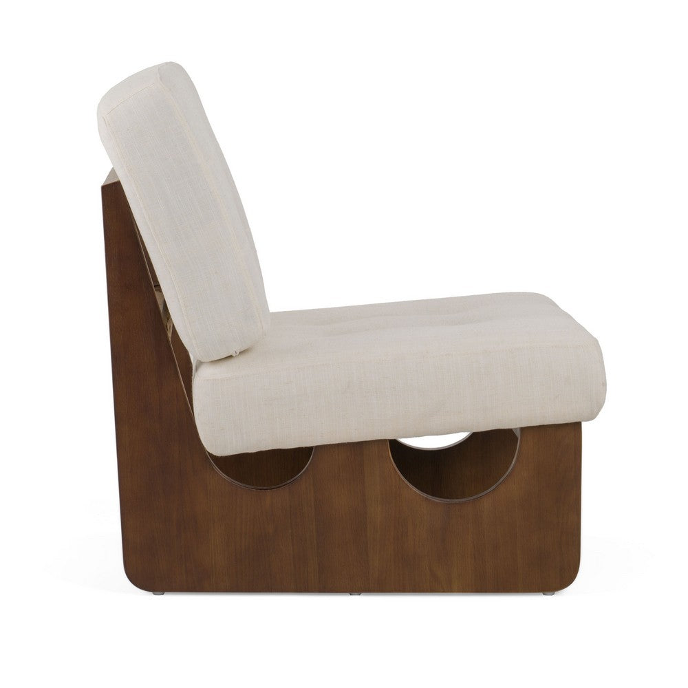 Benjara 27 Inch Accent Chair, Cushioned Tufted Back, Open Panel Frame, Beige, Brown