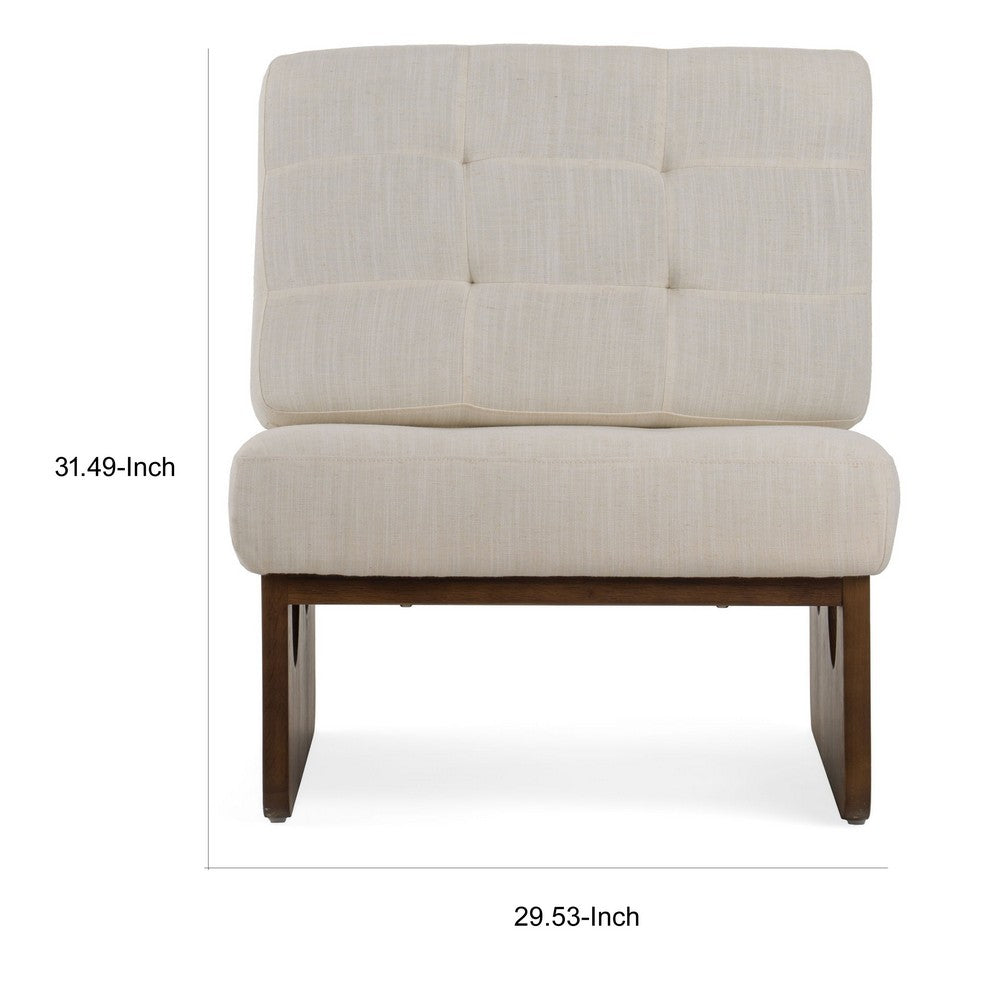 Benjara 27 Inch Accent Chair, Cushioned Tufted Back, Open Panel Frame, Beige, Brown