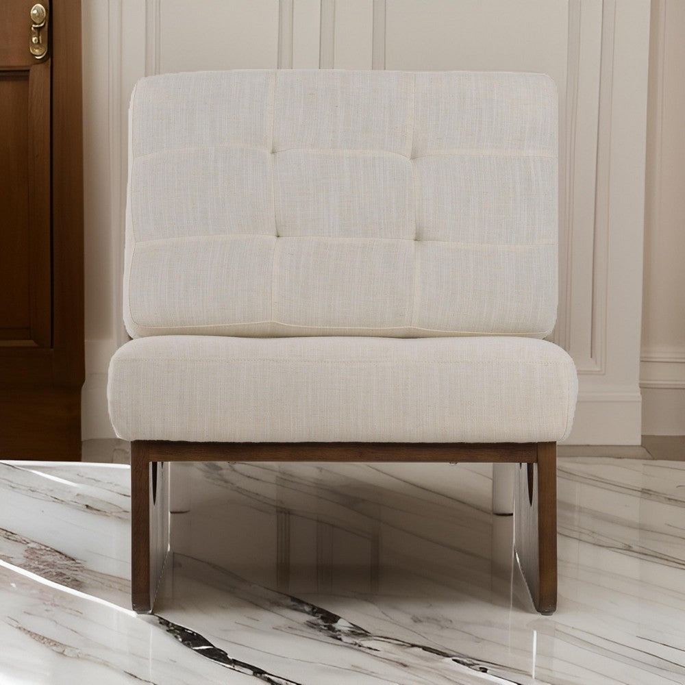 Benjara 27 Inch Accent Chair, Cushioned Tufted Back, Open Panel Frame, Beige, Brown
