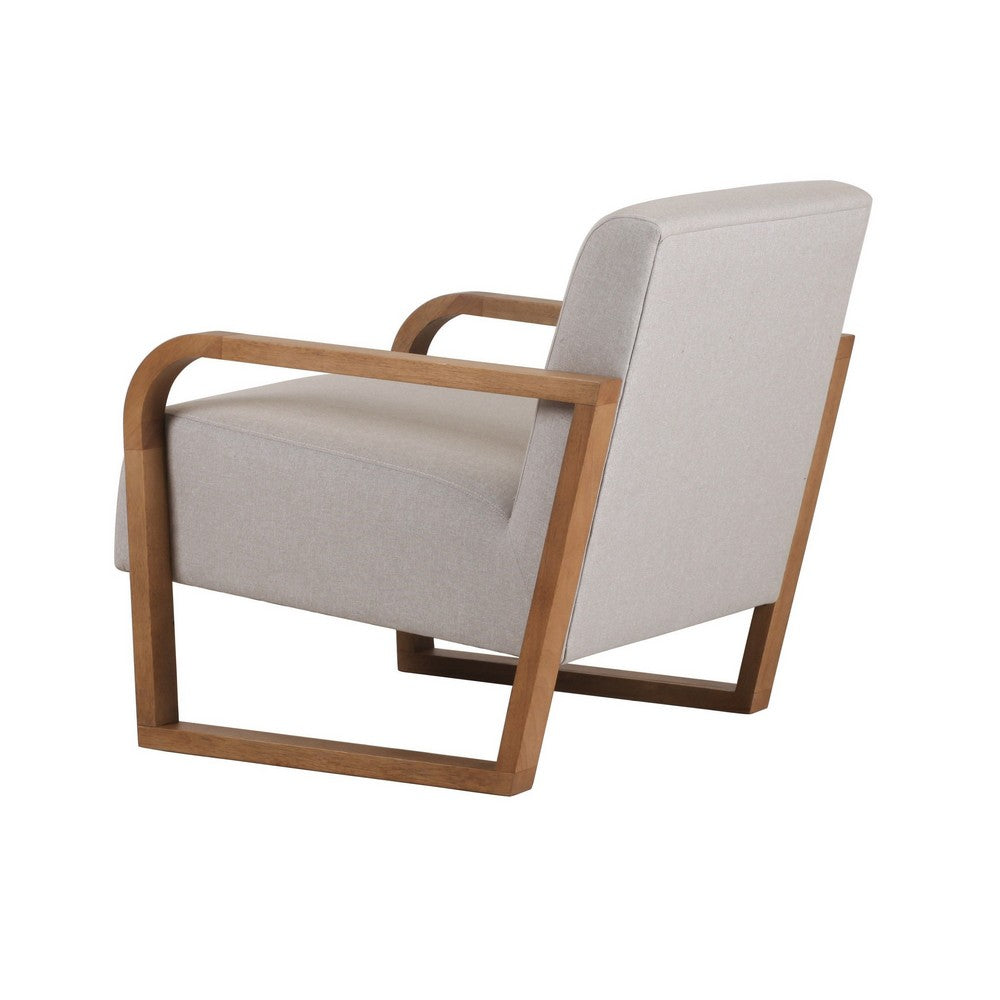 Benjara 27 Inch Accent Chair, Cushioned Seat And Back, Beige Linen, Brown Wood