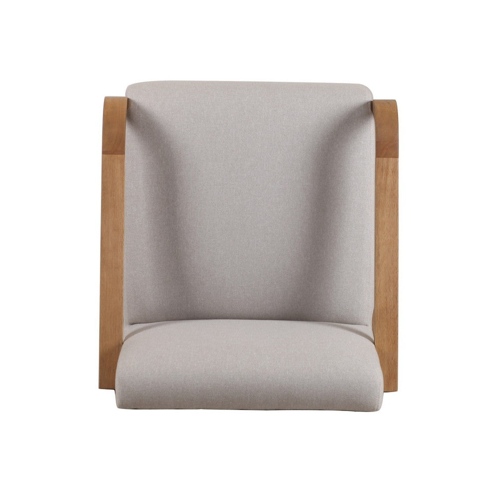 Benjara 27 Inch Accent Chair, Cushioned Seat And Back, Beige Linen, Brown Wood