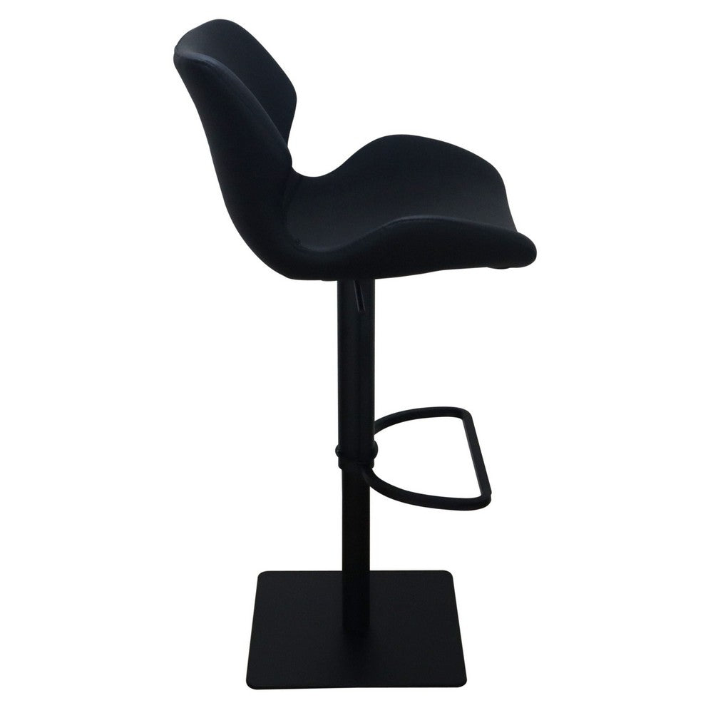 Benjara Barstool Chair, Adjustable 21-31 Inch Swivel Black Faux Leather Saddle Seat