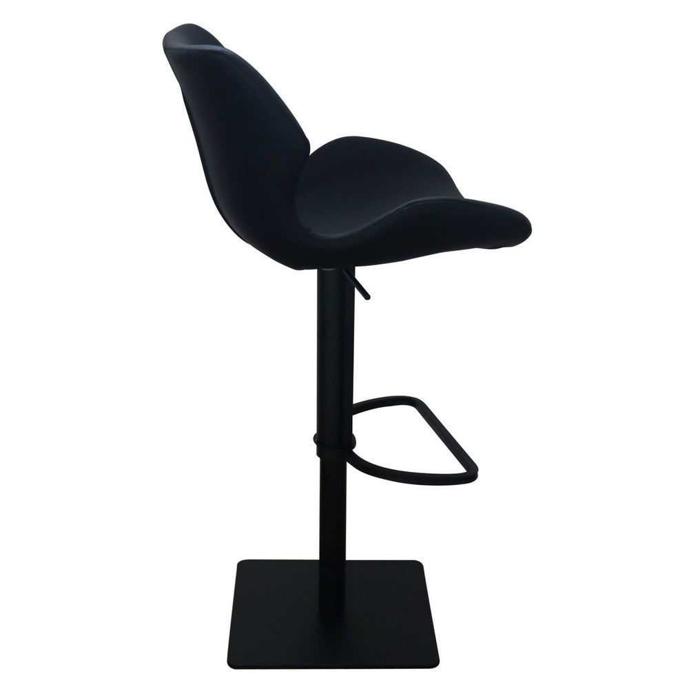 Benjara Barstool Chair, Adjustable 21-31 Inch Swivel Black Faux Leather Saddle Seat