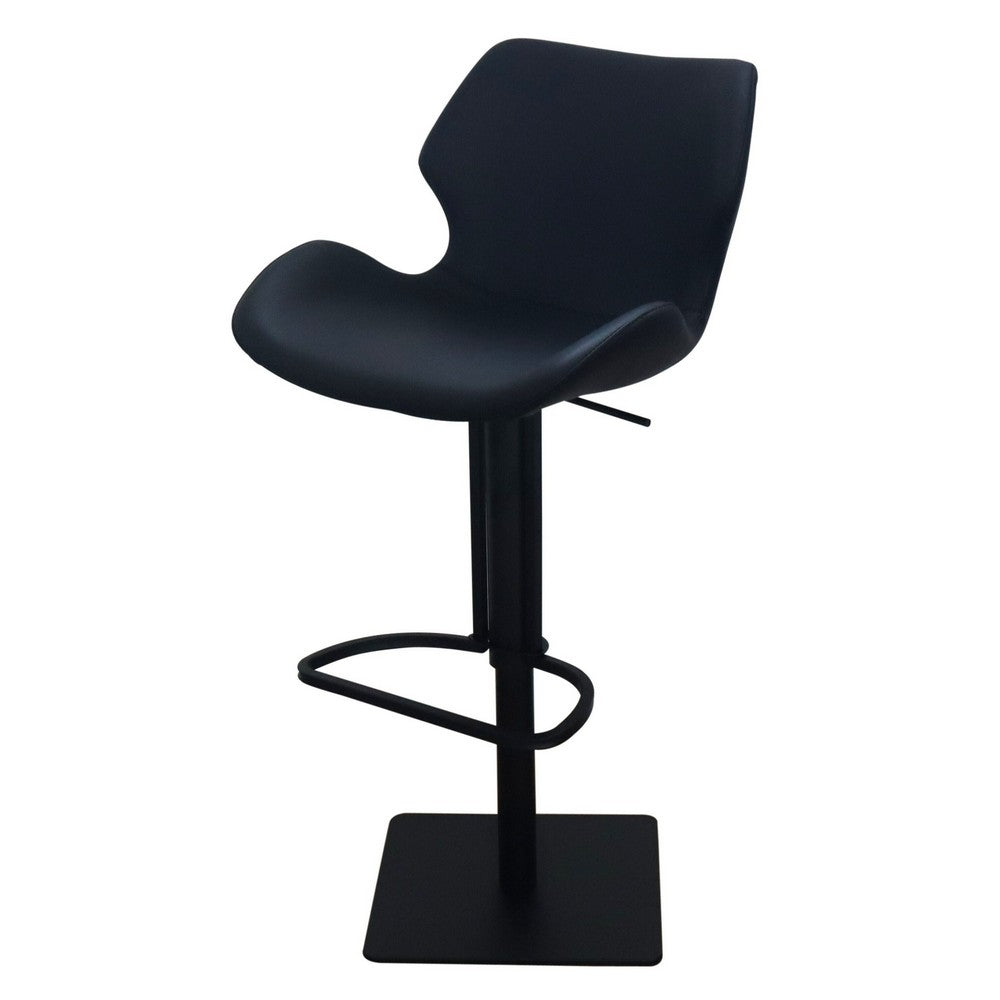 Benjara Barstool Chair, Adjustable 21-31 Inch Swivel Black Faux Leather Saddle Seat