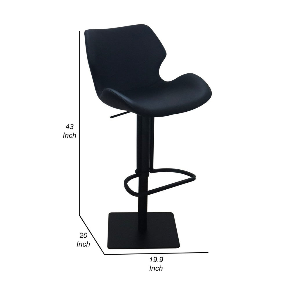 Benjara Barstool Chair, Adjustable 21-31 Inch Swivel Black Faux Leather Saddle Seat