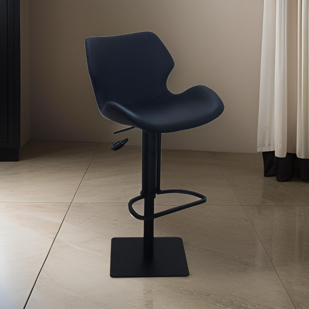 Benjara Barstool Chair, Adjustable 21-31 Inch Swivel Black Faux Leather Saddle Seat