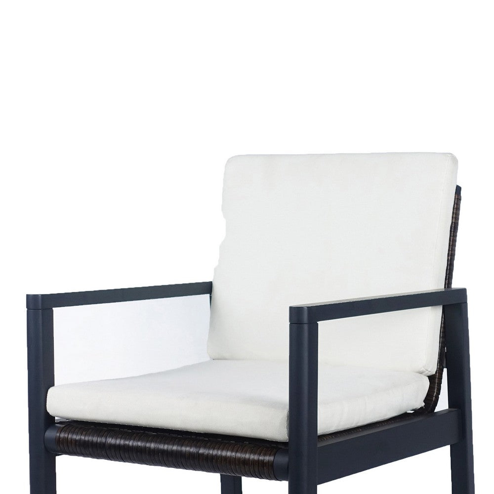 Benjara Eni Outdoor Dining Chair Set of 2, Cushioned Seat And Back, White, Black