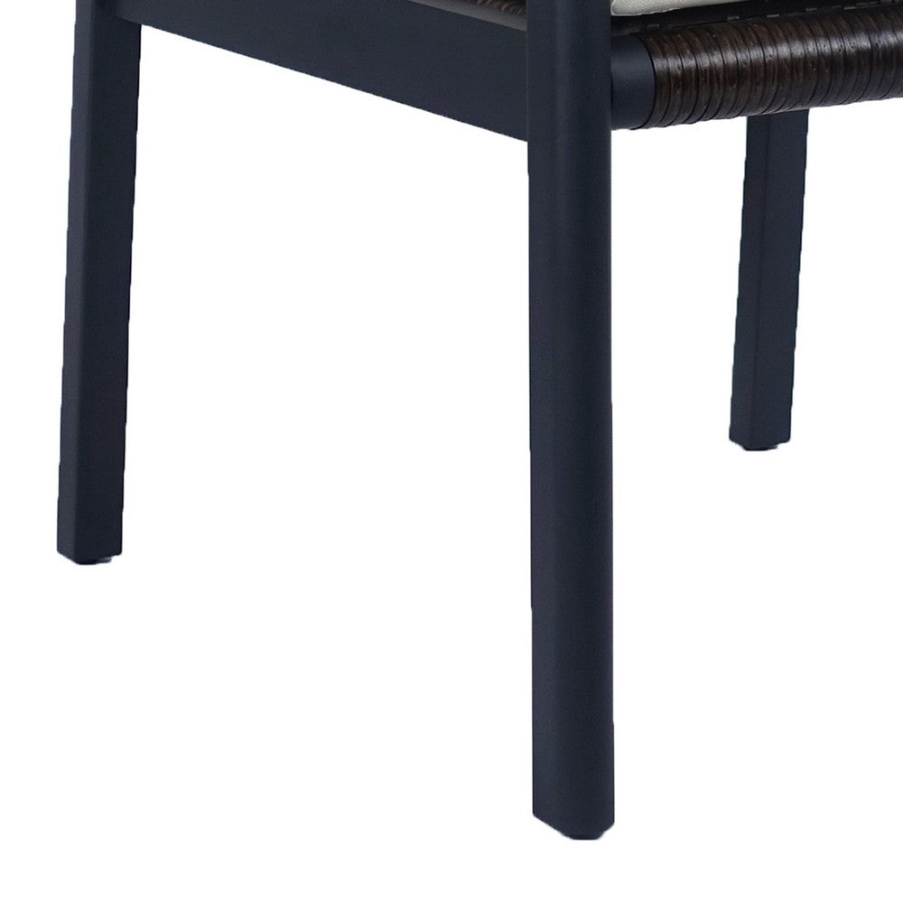 Benjara Eni Outdoor Dining Chair Set of 2, Cushioned Seat And Back, White, Black