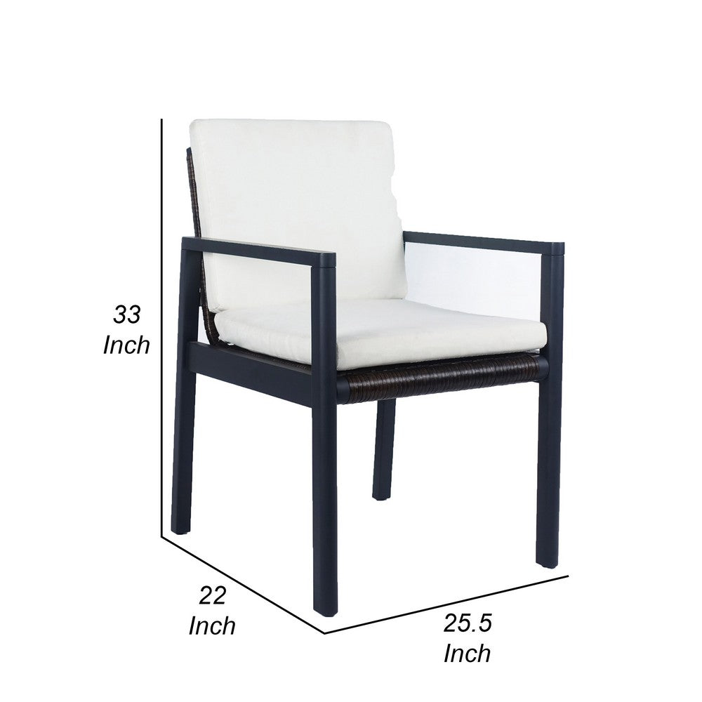 Benjara Eni Outdoor Dining Chair Set of 2, Cushioned Seat And Back, White, Black