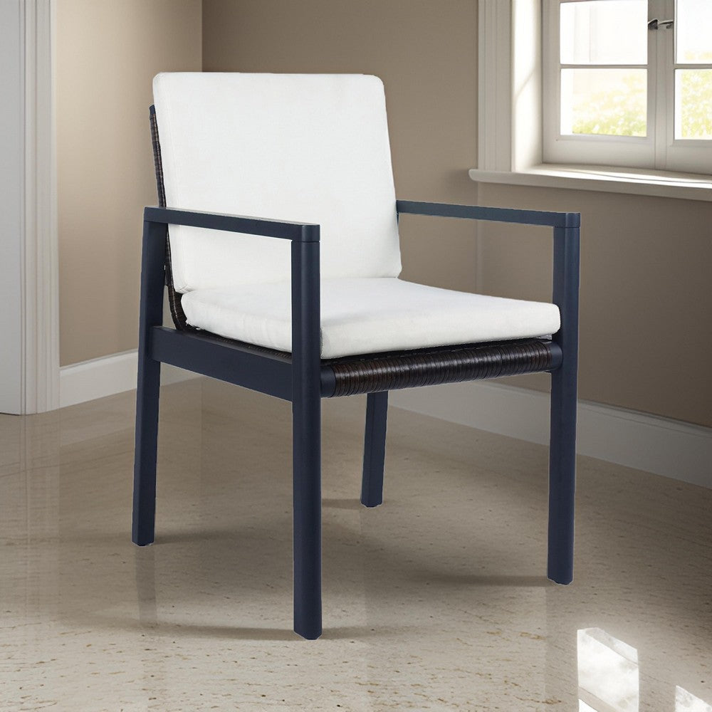 Benjara Eni Outdoor Dining Chair Set of 2, Cushioned Seat And Back, White, Black