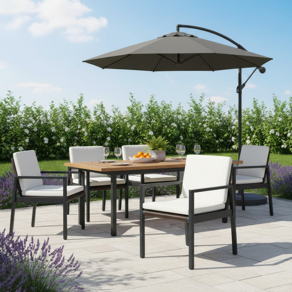 Benjara Eni Outdoor Dining Chair Set of 2, Cushioned Seat And Back, White, Black