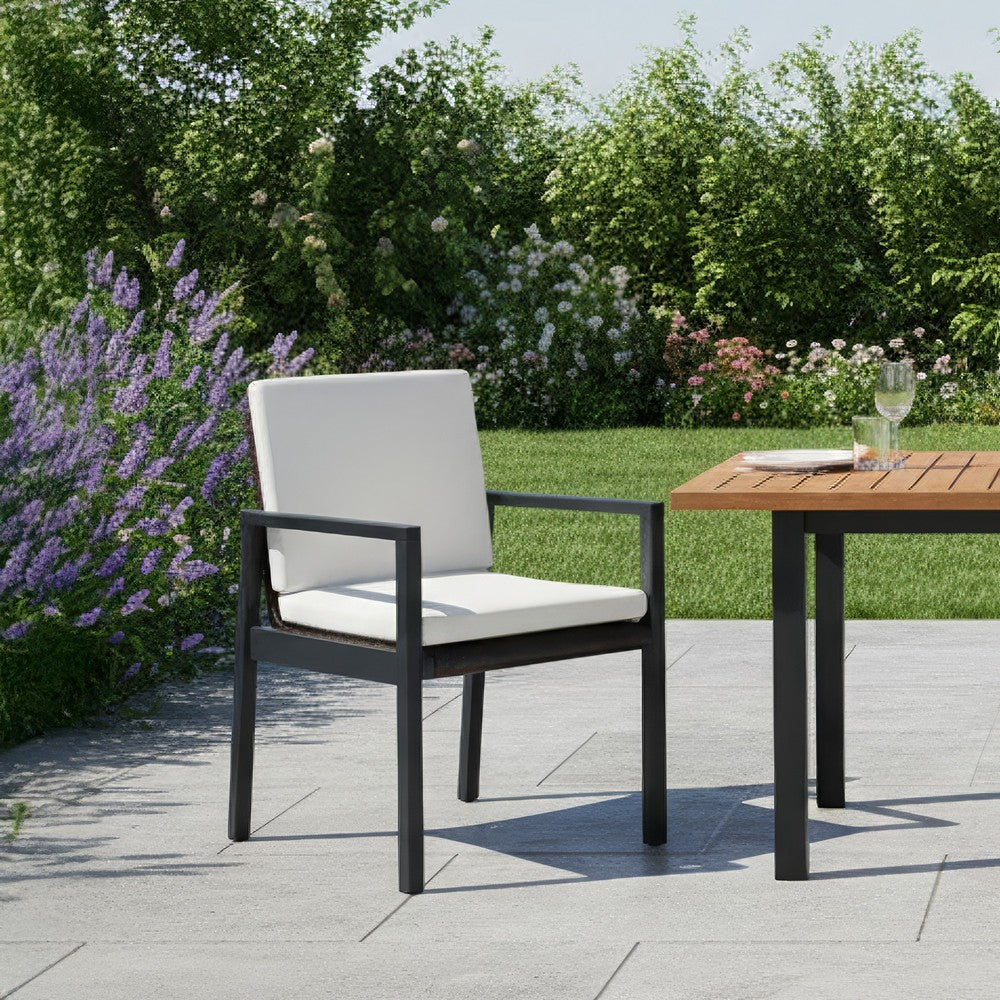 Benjara Eni Outdoor Dining Chair Set of 2, Cushioned Seat And Back, White, Black