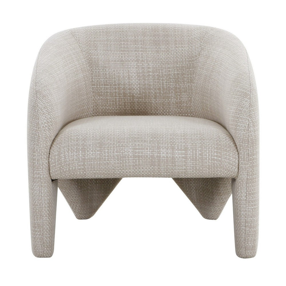 Benjara 30 Inch Accent Chair, Polyester Blend Upholstery, Curved Design, Beige