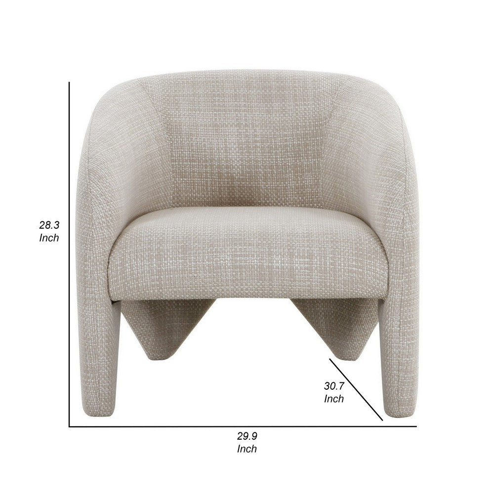 Benjara 30 Inch Accent Chair, Polyester Blend Upholstery, Curved Design, Beige