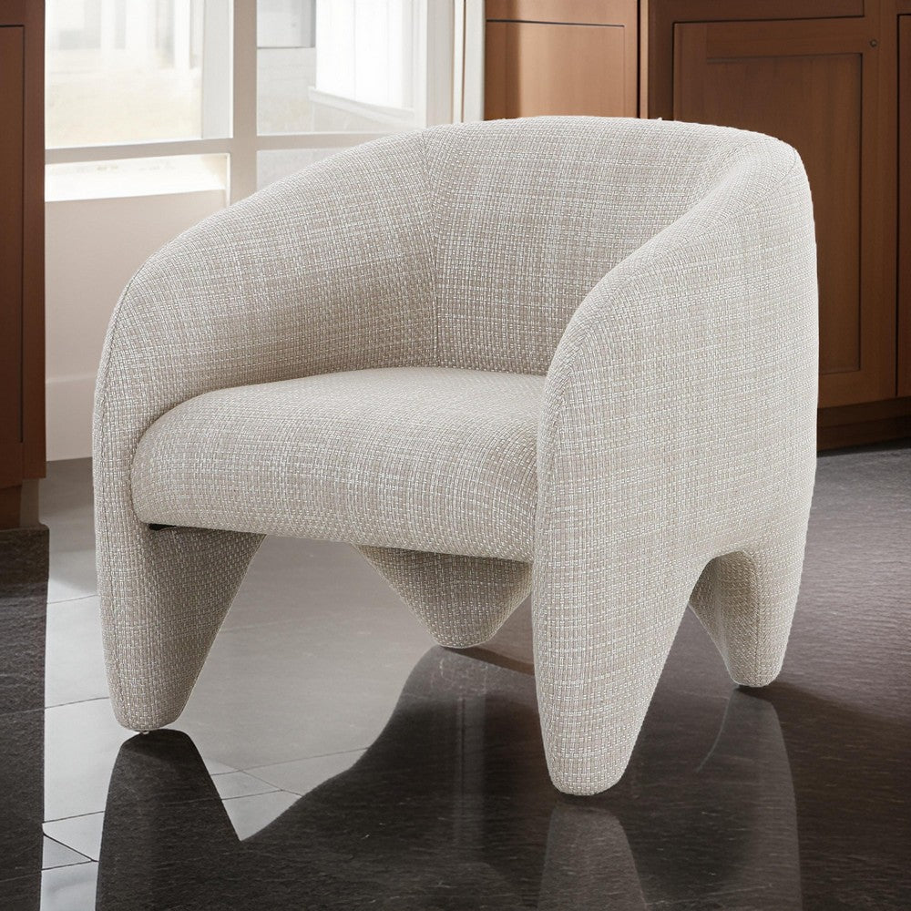 Benjara 30 Inch Accent Chair, Polyester Blend Upholstery, Curved Design, Beige